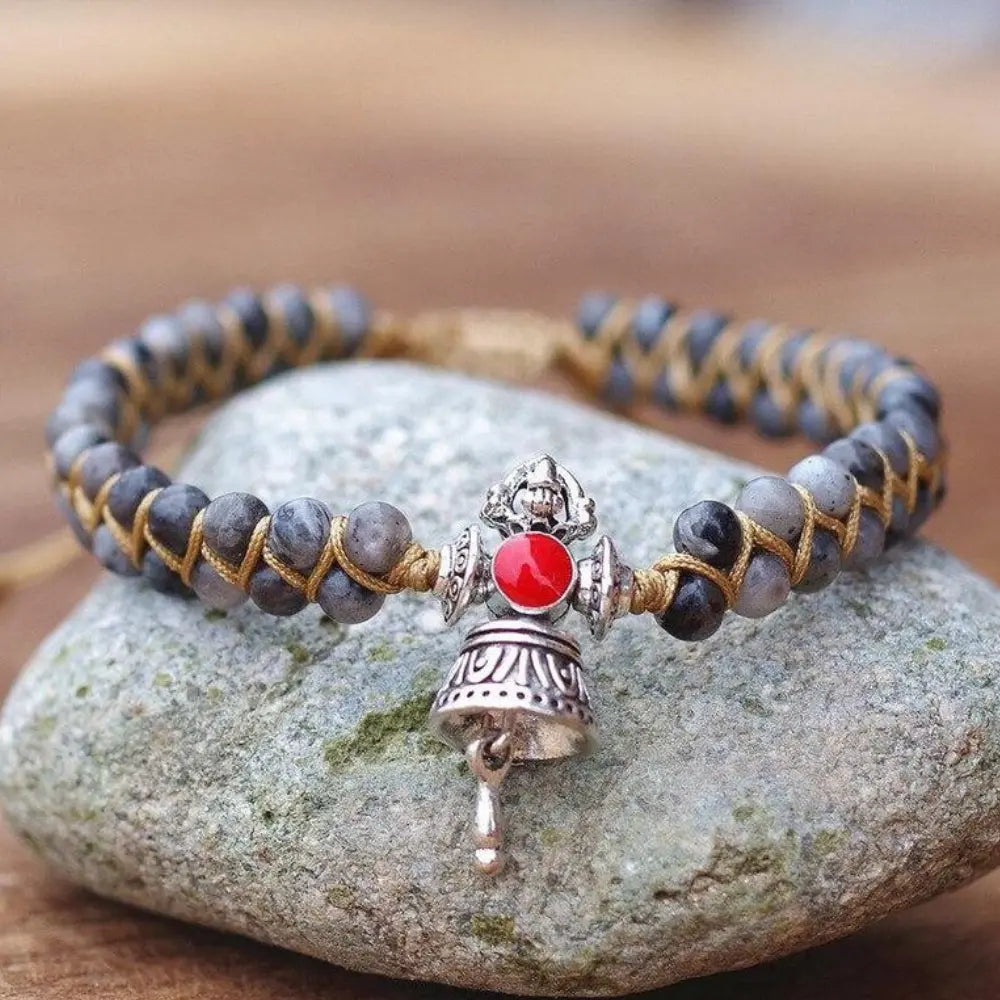 Labradorite Bracelet for Men with Tibetan Bell