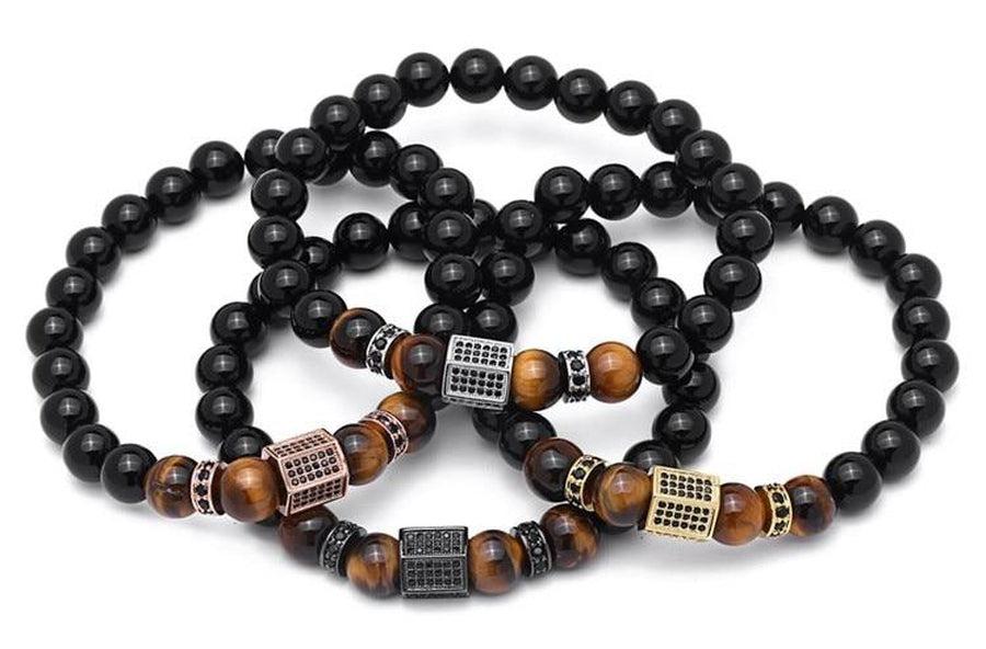 Black Agate Bead Bracelet <br> Tiger Eye