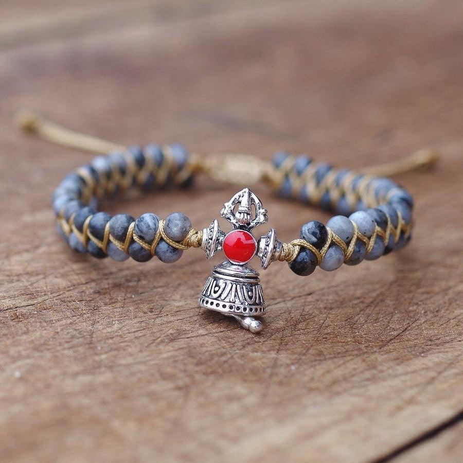 Spiritual Labradorite Bracelet for Men | Tibetan Bell Element