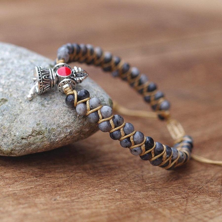 Spiritual Labradorite Bracelet for Men | Tibetan Bell Element