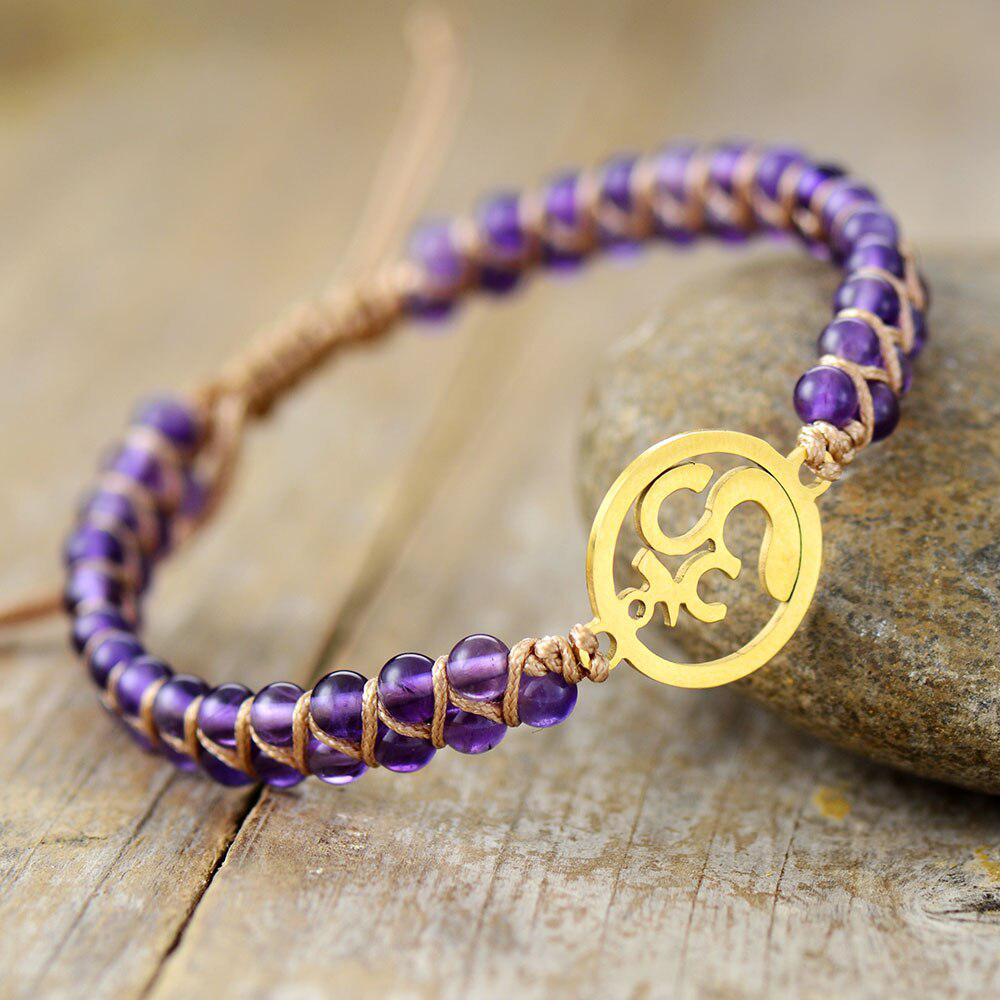 Om Symbol Amethyst Bracelet – Serenity & Protection