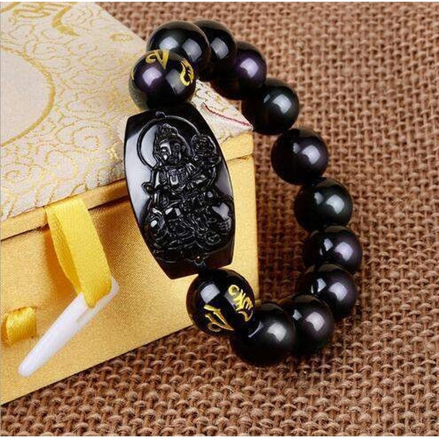 Black Obsidian Buddha Bracelet for Vitality and Energy
