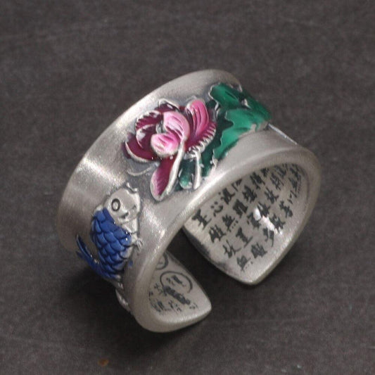 Buddhist Open Ring Sterling Silver Sutra