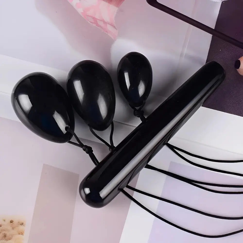 Black Obsidian Yoni Egg Set