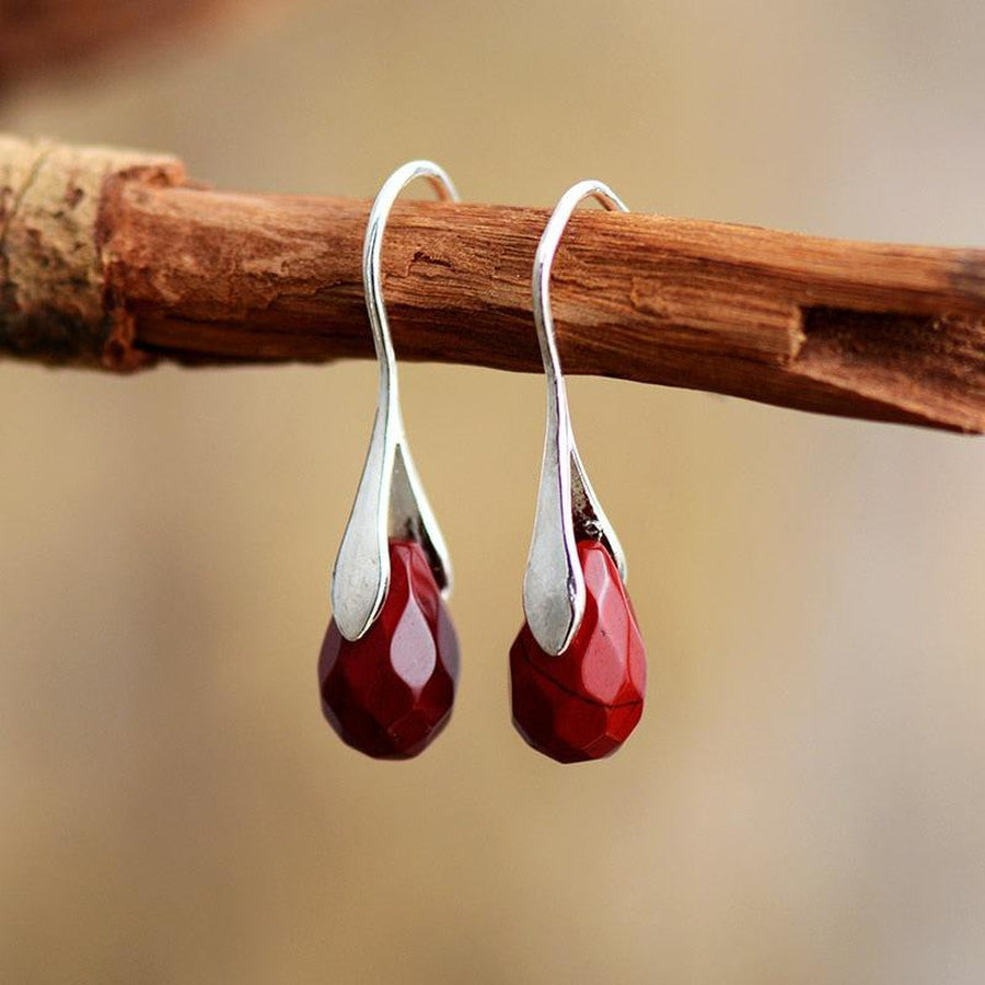 Red Faceted Jasper Dangle Earrings