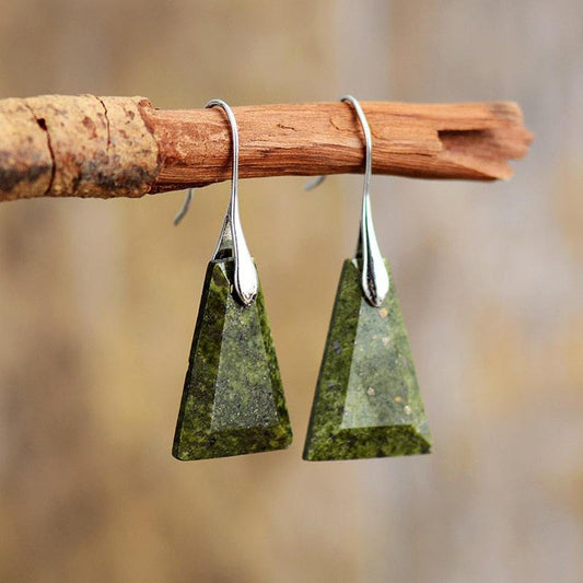 Green Jasper Faceted Trapezoid Dangle Earrings