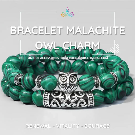 Bracelet Malachite with Owl Charm