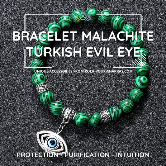 Bracelet Malachite with Turkish Evil Eye