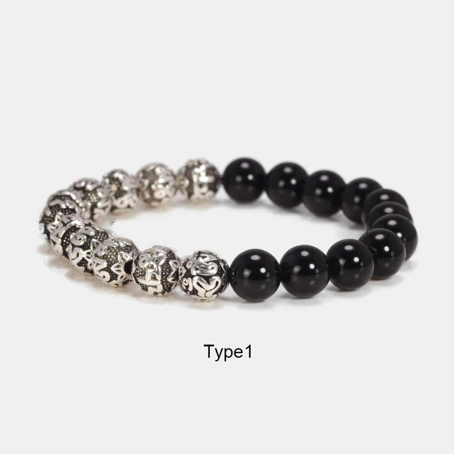 Engraved OM Mantra Natural Black Onyx Bracelets