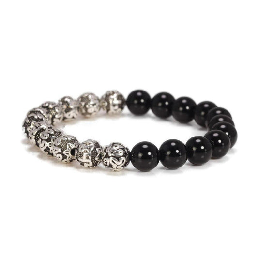 Engraved OM Mantra Natural Black Onyx Bracelets