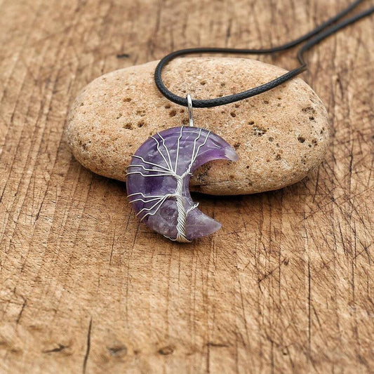 Moon-Shaped Tree of Life Pendant Necklace