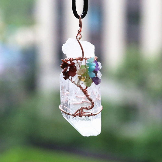 Tree of Life 7 Chakras Pendant in White Crystal