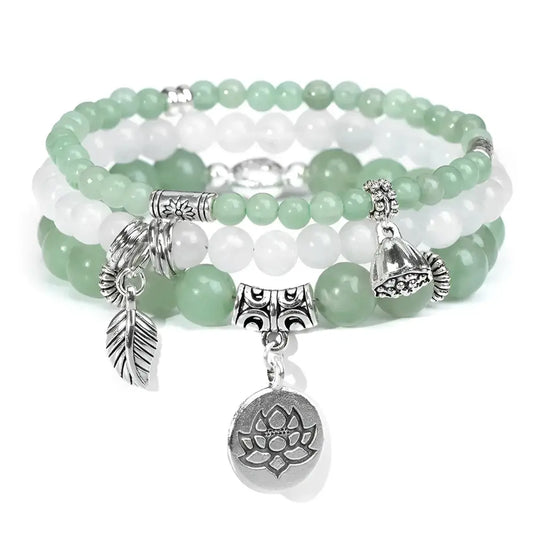 Green Aventurine Bracelets with Lotus