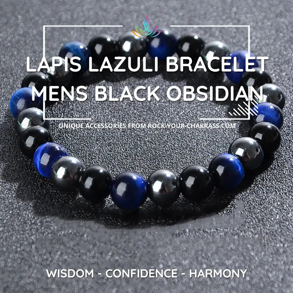 Lapis Lazuli Bracelet Mens with Black Obsidian