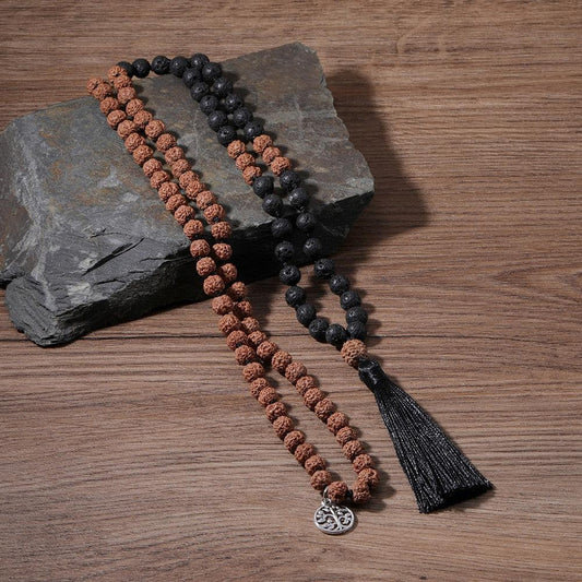 Mala 108 Beads with Rudraksha Seeds and Lava Stones