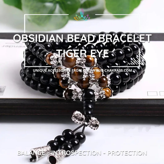 Obsidian Bead Bracelet Tiger Eye