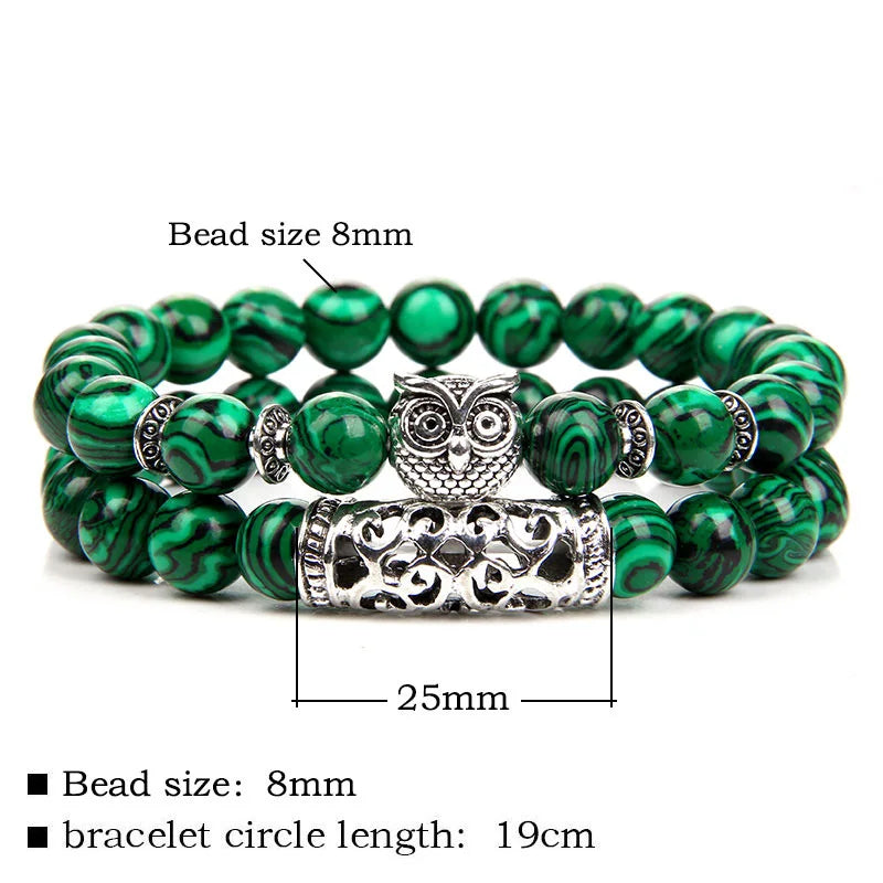 Bracelet Malachite <br> Owl Charm