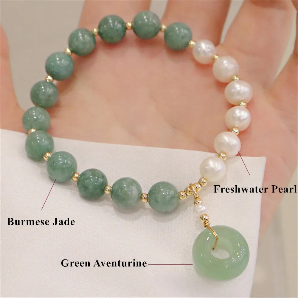 Green Aventurine Bracelet <br> Pearls