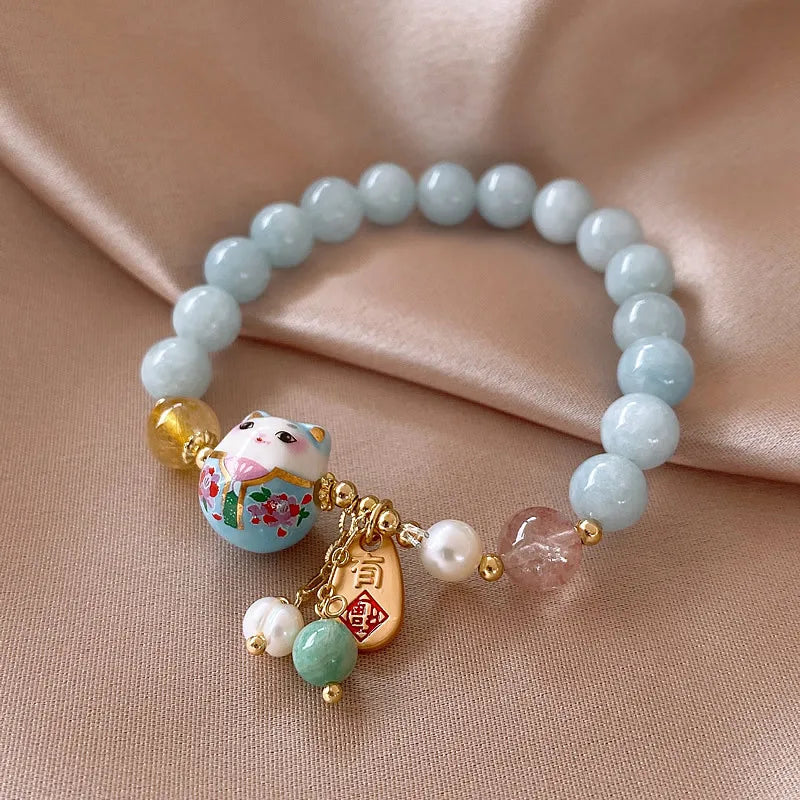 Amazonite Bead Bracelet <br> Ceramics Cat