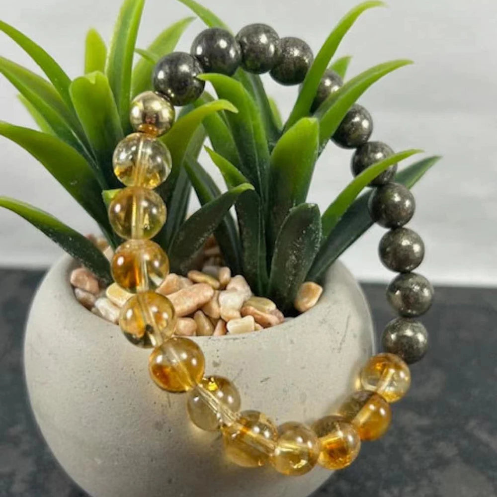 Natural Citrine & Pyrite Bracelet – Wealth & Success Charm