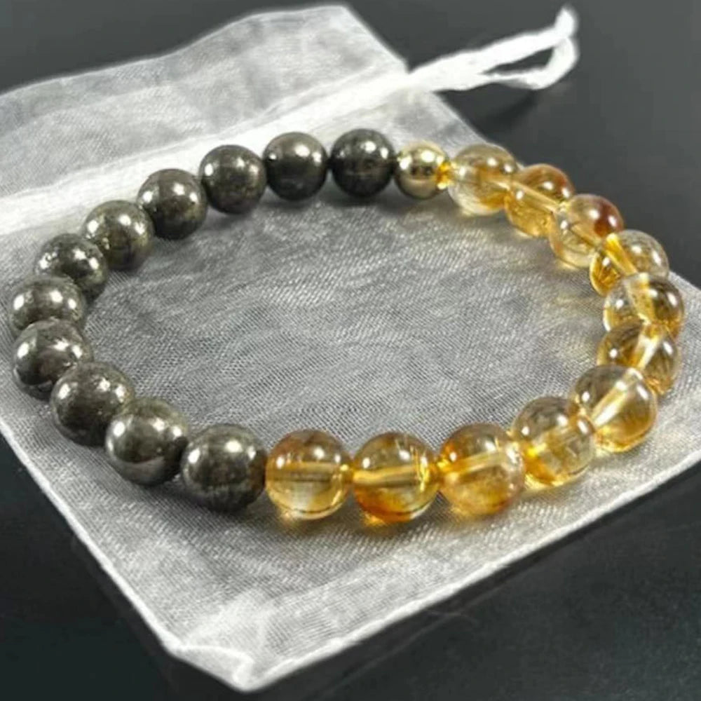 Natural Citrine & Pyrite Bracelet – Wealth & Success Charm