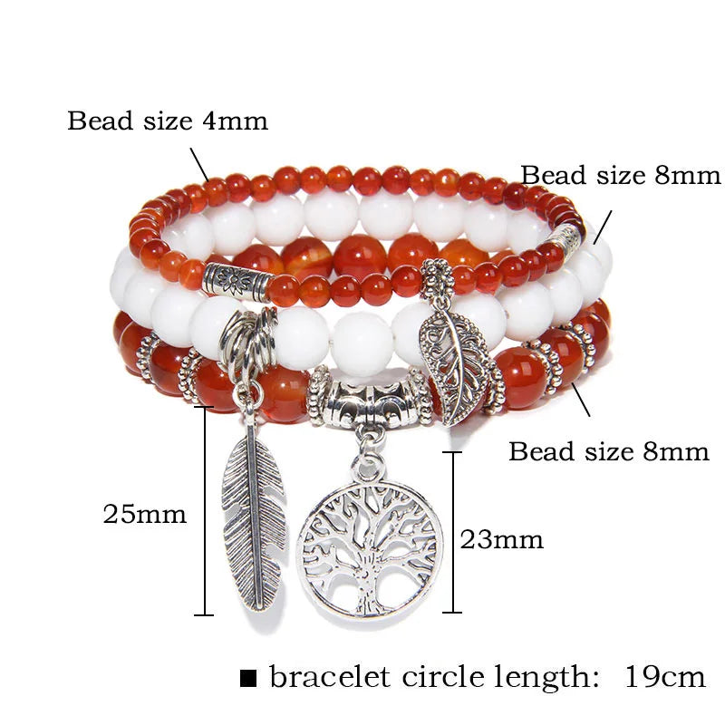 Carnelian Stone Bracelet – Natural Leaf Charm