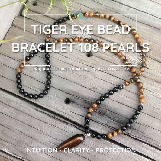 Tiger Eye Bead Bracelet with 108 Pearls