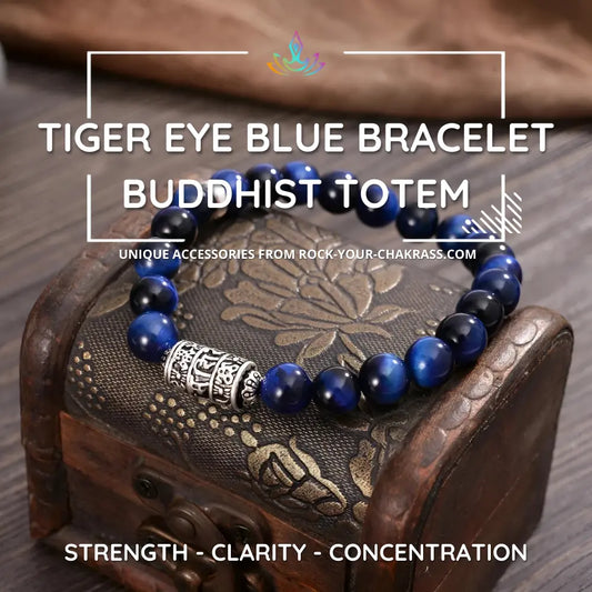 Tiger Eye Blue Bracelet with Buddhist Totem