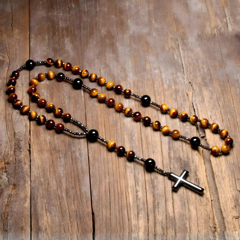 Tiger Eye Mala with Cross