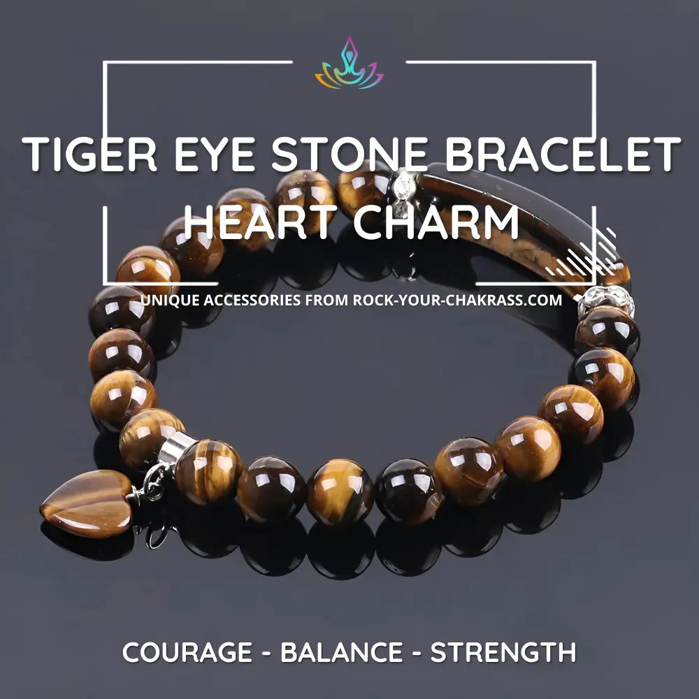 Tiger Eye Stone Bracelet with Heart Charm