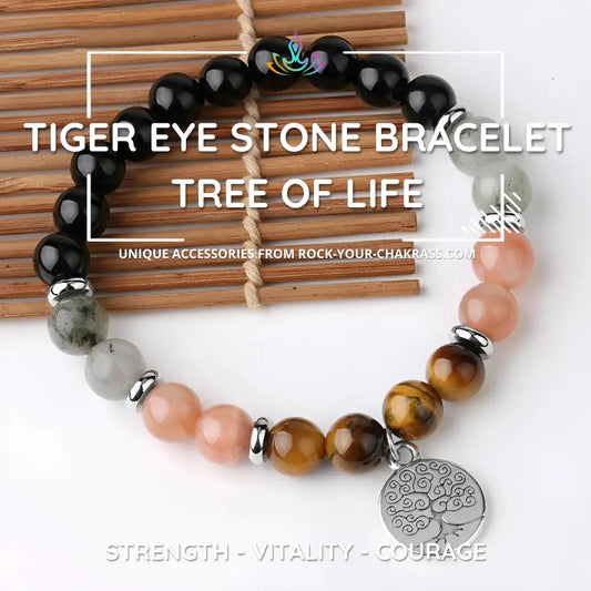 Tiger Eye Stone Bracelet with Tree of Life