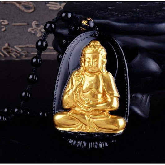 18 Carat Gold-Plated Black Obsidian Amulet