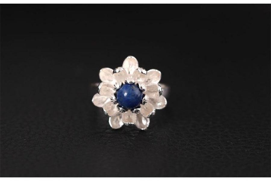 Lotus & Lapis Lazuli 925 Silver Ring