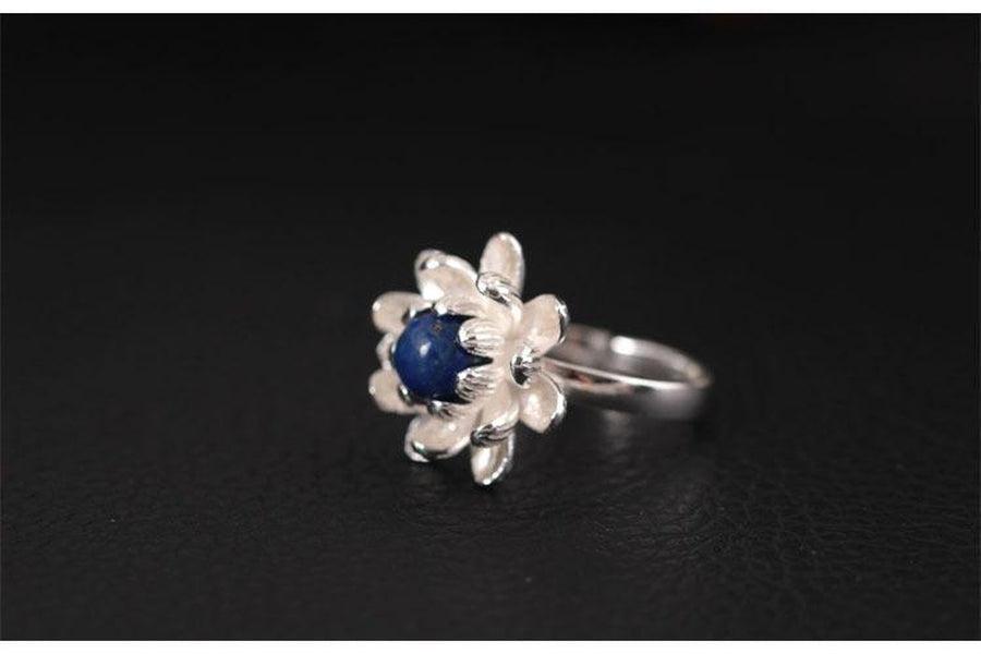 Lotus & Lapis Lazuli 925 Silver Ring