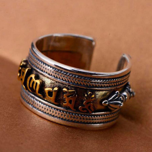 Om Mani Padme Hum Tibetan Silver Ring