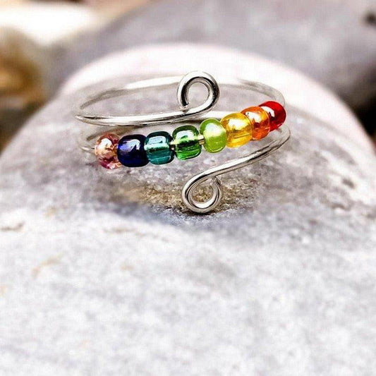 7 Chakra Glass Bead Rings