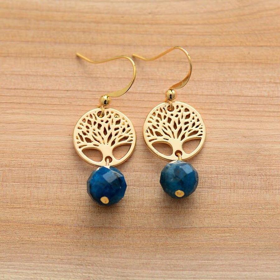 Faceted Blue Apatite Tree of Life Earrings