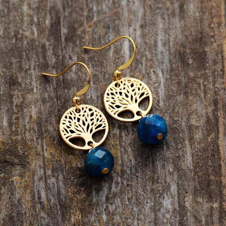 Faceted Blue Apatite Tree of Life Earrings