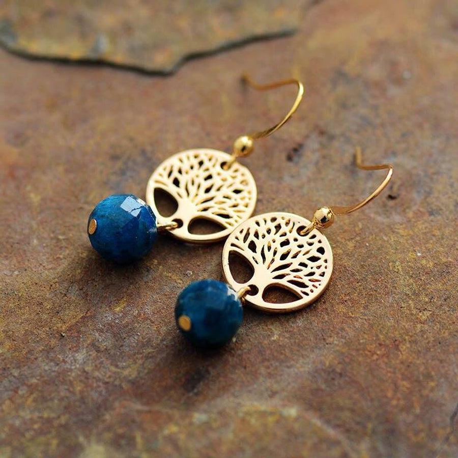 Faceted Blue Apatite Tree of Life Earrings