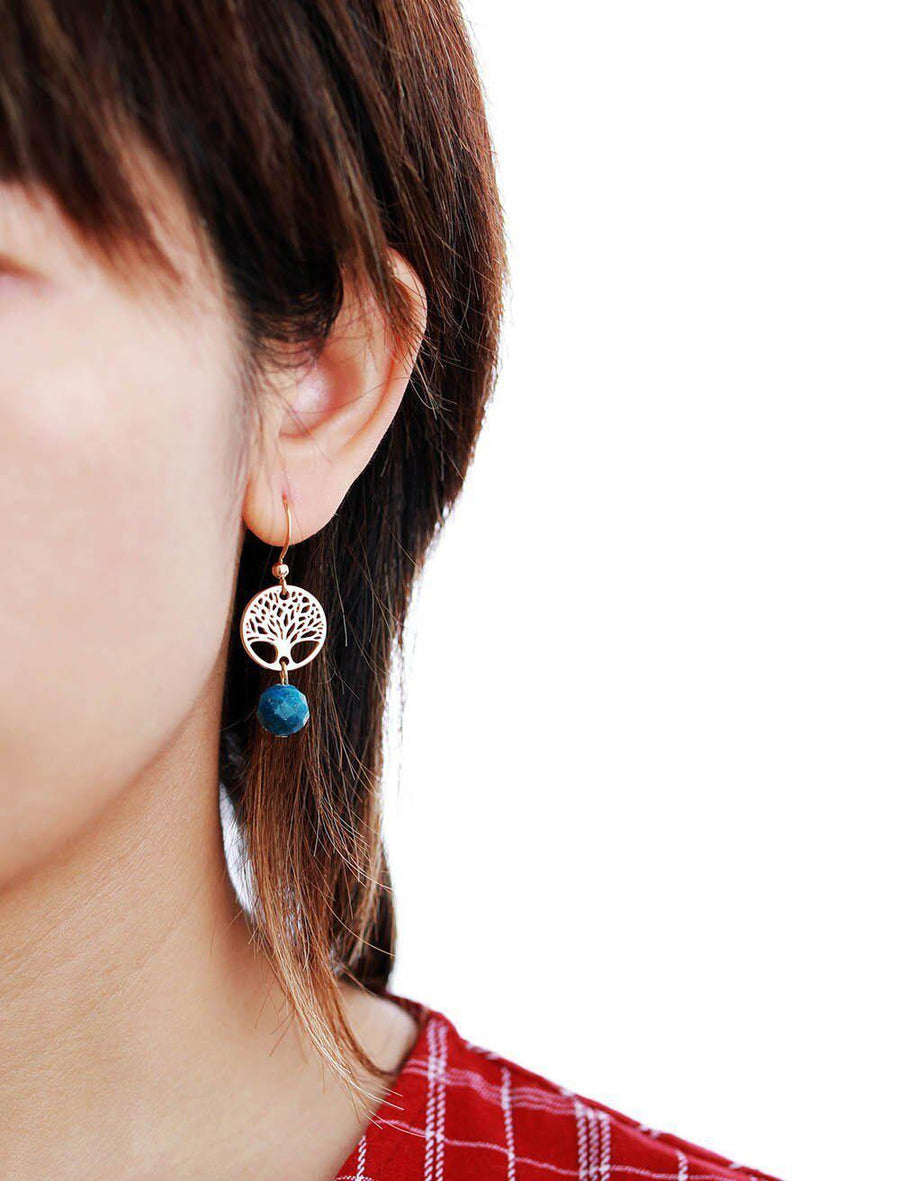 Faceted Blue Apatite Tree of Life Earrings