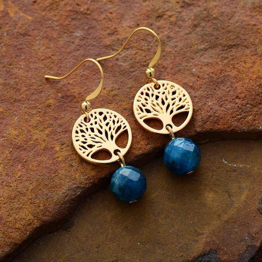 Faceted Blue Apatite Tree of Life Earrings