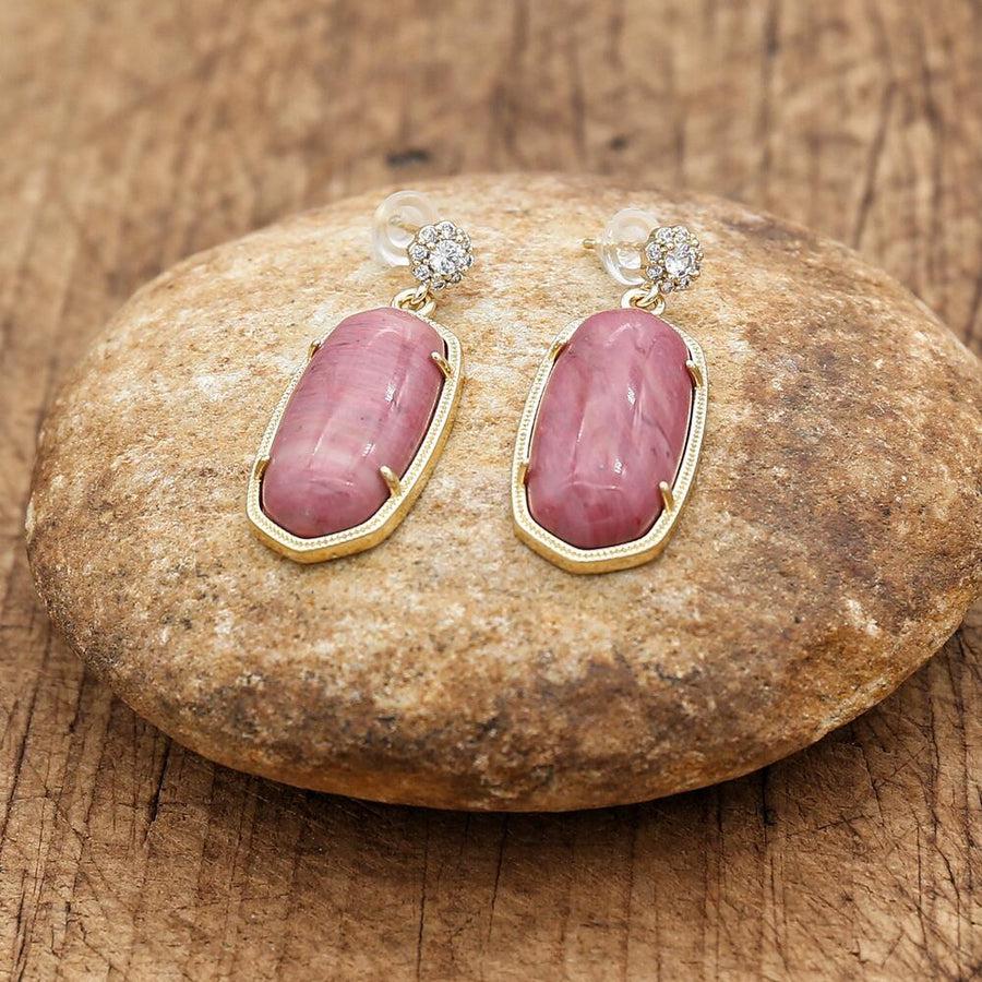 Golden Rhodonite & Rhinestone Earrings