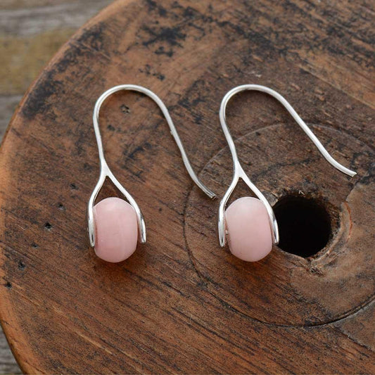 Pink Opal Stirrup Earrings