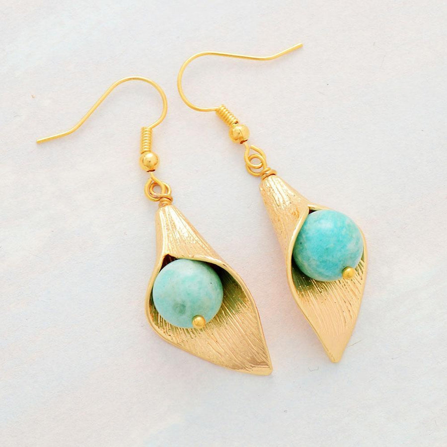 Amazonite Bead and Copper Earrings.