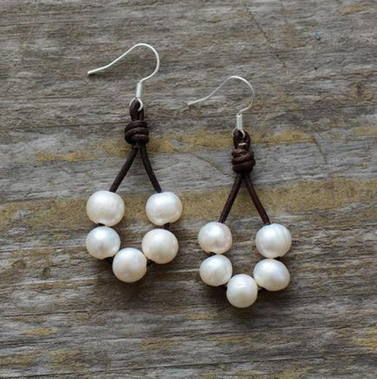 Freshwater Pearls and Leather Earrings.