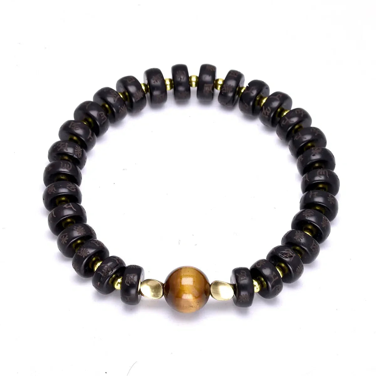 Coconut Shell and Tiger's Eye Buddhist Bracelet