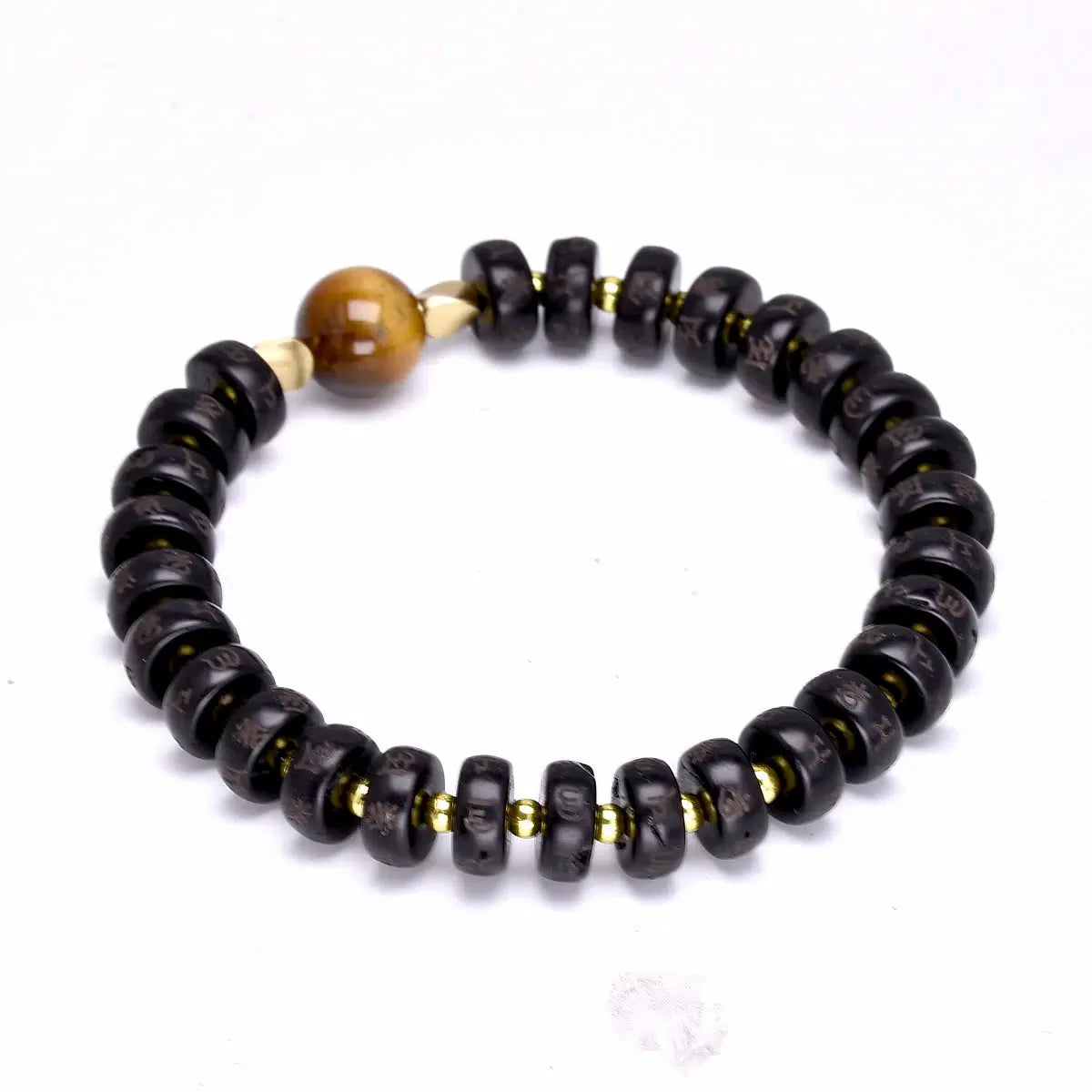 Coconut Shell and Tiger's Eye Buddhist Bracelet