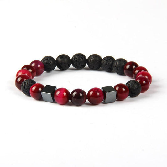 Lava Stones, Red Tiger Eye, and Hematite Protection Bracelet