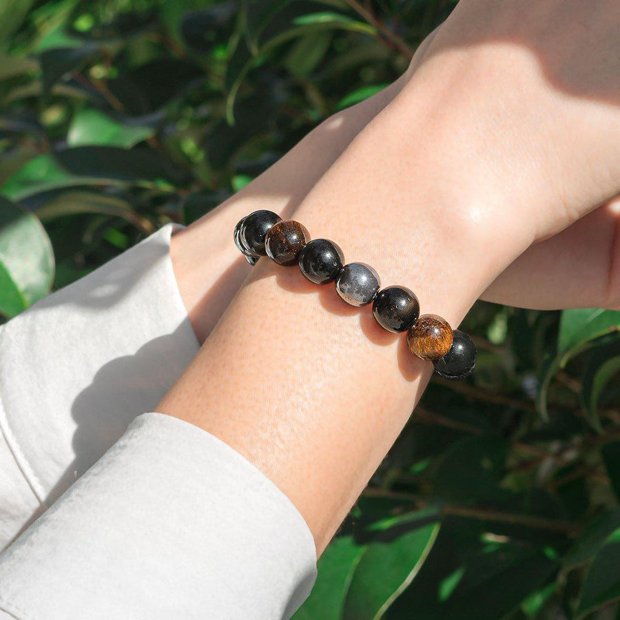 Protective Black Obsidian, Tiger's Eye, and Hematite Bracelet