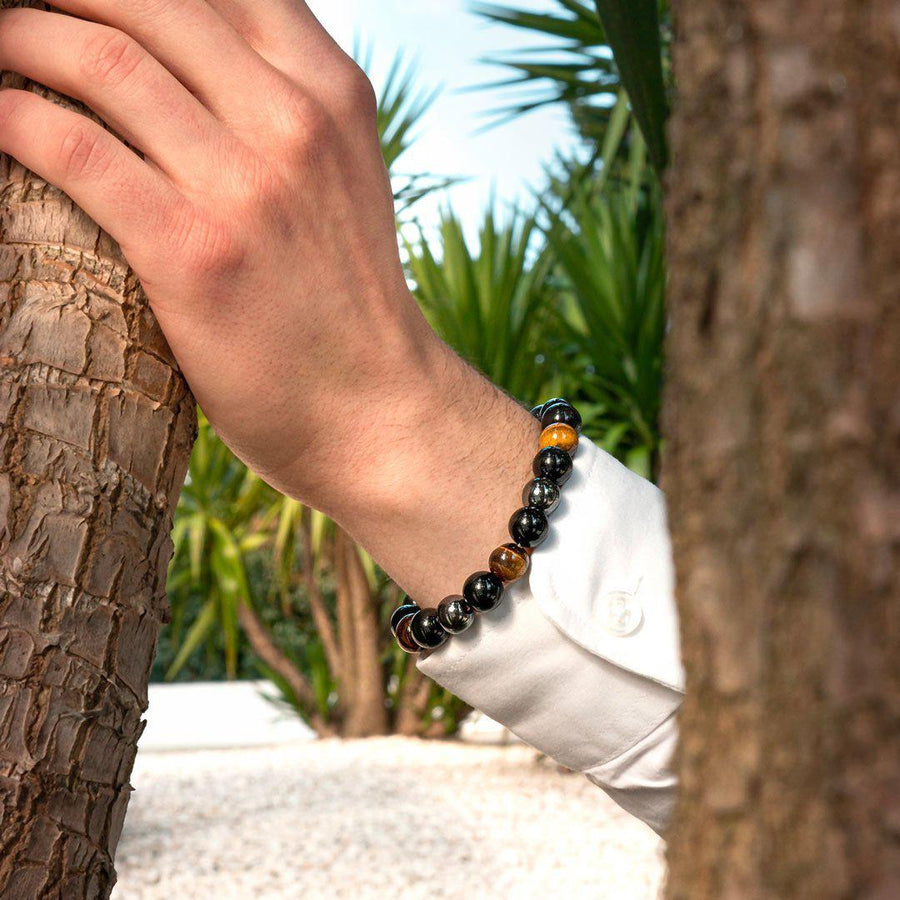 Protective Black Obsidian, Tiger's Eye, and Hematite Bracelet